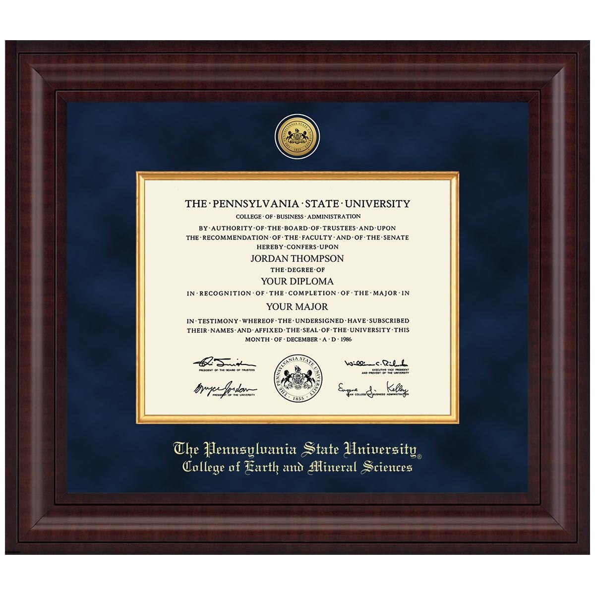 #109 College of Earth and Mineral Sciences diploma frame Presidential in Premier (Chestnut)
